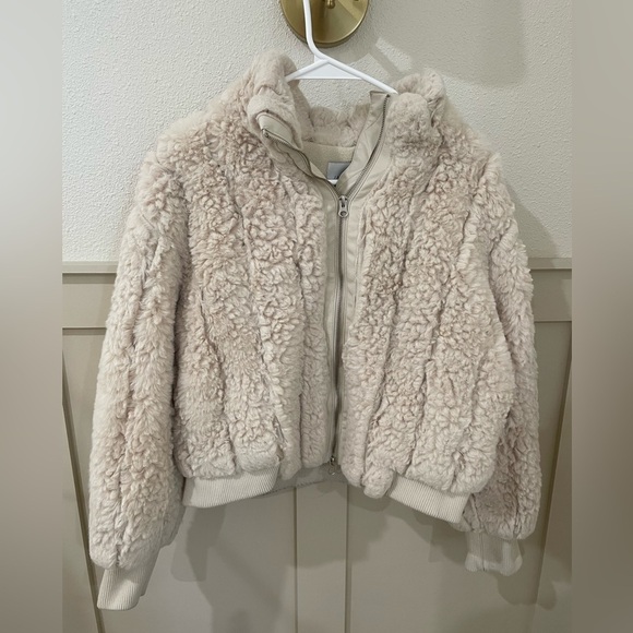 Jason Wu Ivory Cream Faux Fur Bomber Winter Jacket Zip Up Coat - Picture 3 of 12